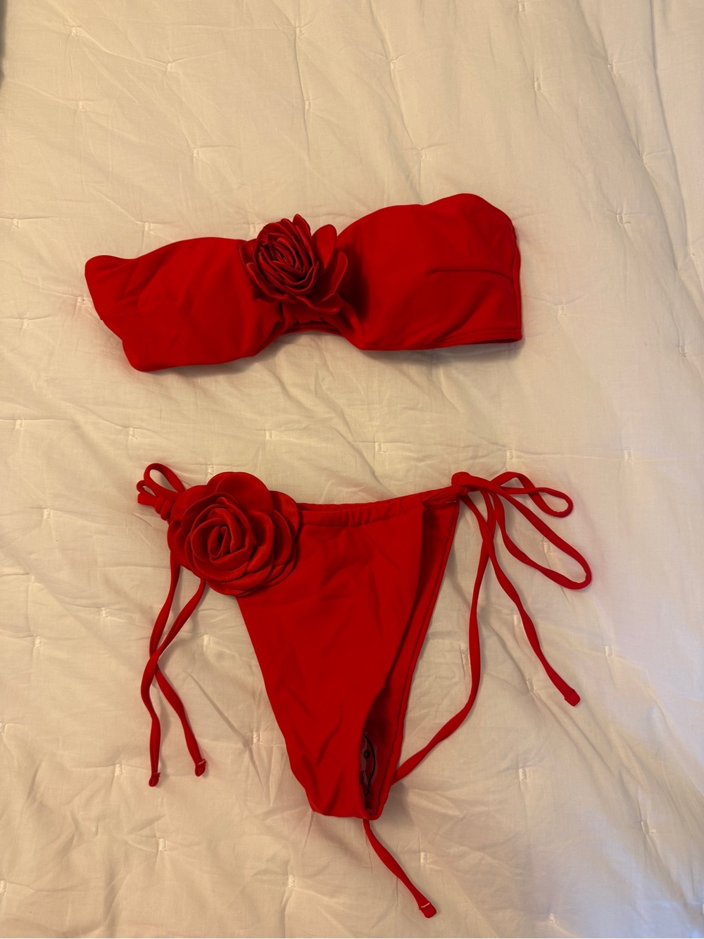 Red Rose Accent Bandeau Bikini Set NWT